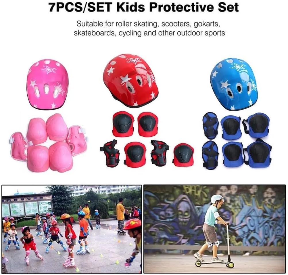 7 Piece Skiing and Cycling Protective Pad Set for Kids - Elbow and Knee - Comfortable - Scooter, Skiing Wheels and Cycling
