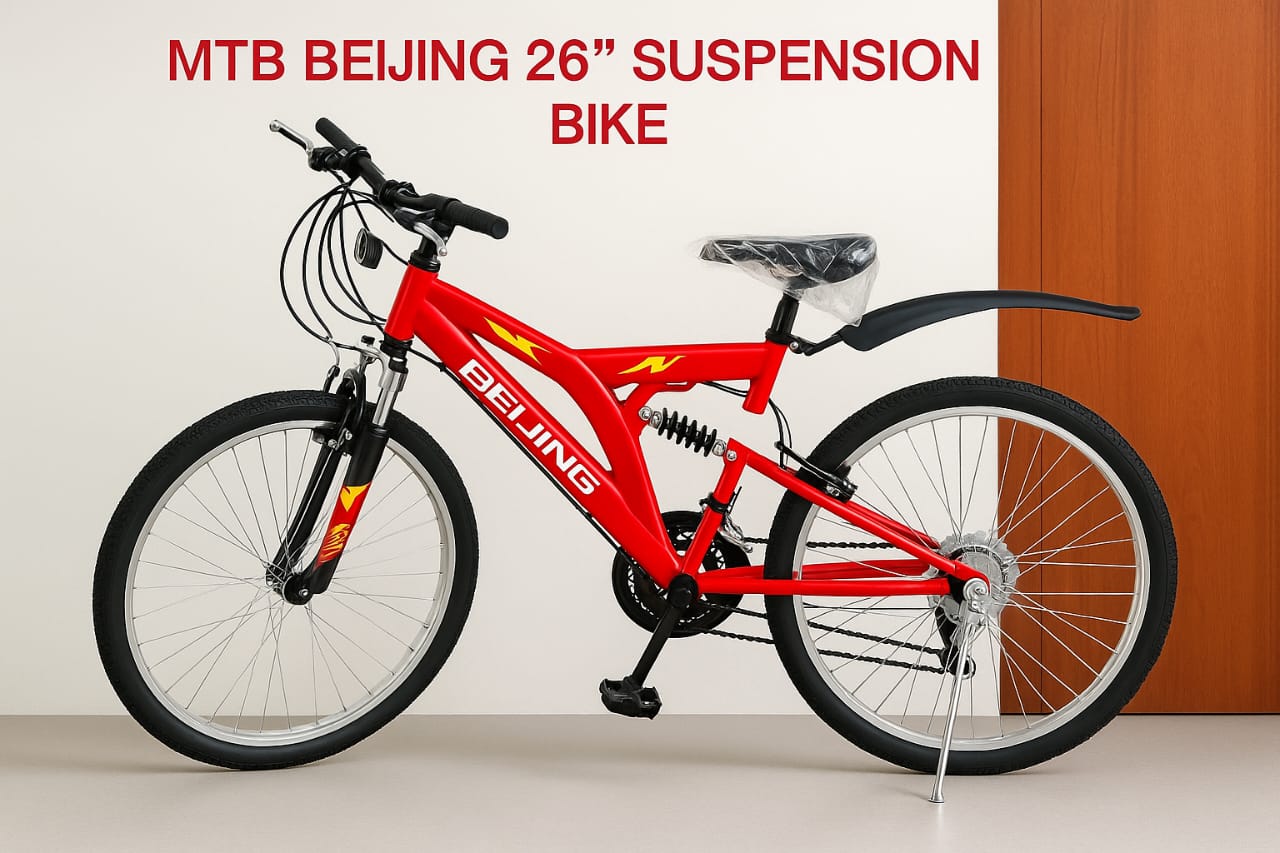 Beijing MTB 26 Inch Suspension Bike, Strong Steel Frame, Dual Shock Absorbers, Smooth Gears, Durable Mountain Bicycle for Teens & Adults