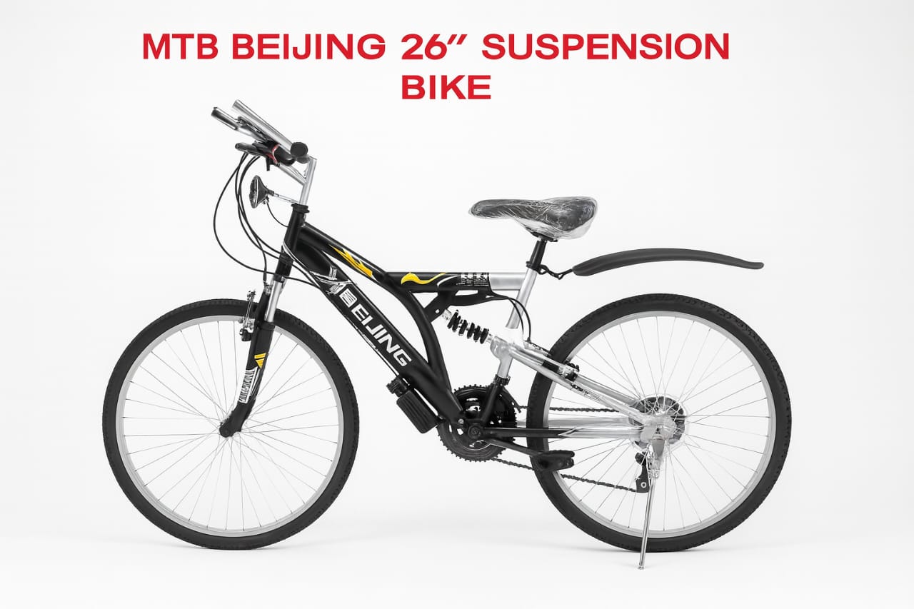 Beijing MTB 26 Inch Suspension Bike, Strong Steel Frame, Dual Shock Absorbers, Smooth Gears, Durable Mountain Bicycle for Teens & Adults