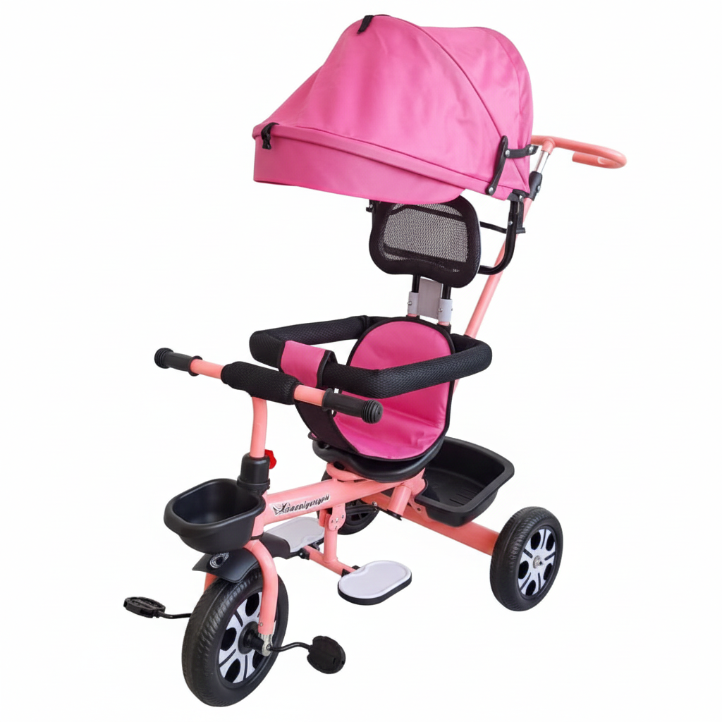 Kids Tricycle with Umbrella Shade, Safety Guard & Push Handle | Comfortable Baby Trike for Ages 1 to 5 Years