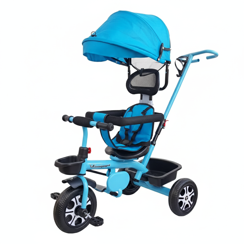 Kids Tricycle with Umbrella Shade, Safety Guard & Push Handle | Comfortable Baby Trike for Ages 1 to 5 Years