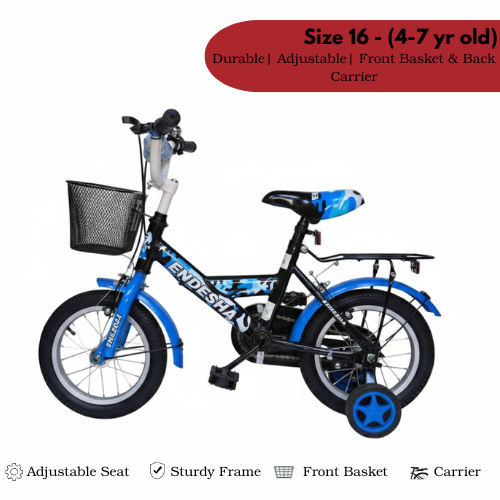 Endesha 16 Inch (SIZE) Kids Bike for Boys & Girls Age 4-7, Heavy Duty Bicycle with Strong Durable Frame, Adjustable Seat, Front Basket & Rear Carrier for School Run & Outdoor Fun
