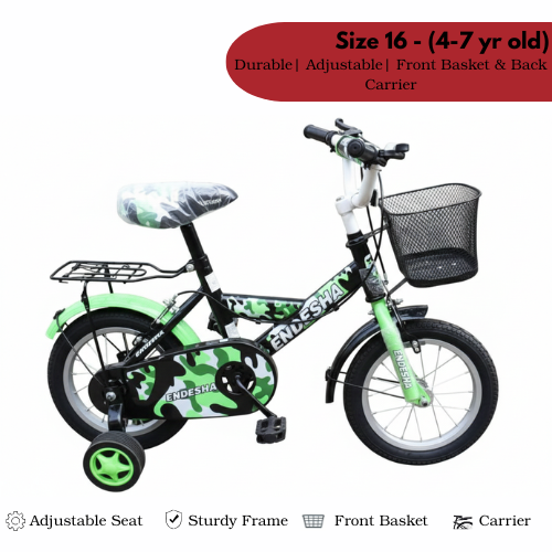 Endesha 16 Inch (SIZE) Kids Bike for Boys & Girls Age 4-7, Heavy Duty Bicycle with Strong Durable Frame, Adjustable Seat, Front Basket & Rear Carrier for School Run & Outdoor Fun