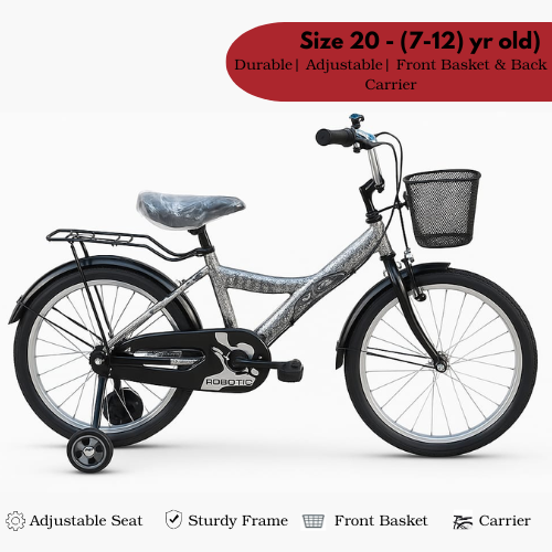 Endesha 20 Inch Kids Bicycle, Front Basket, Rear Carrier, Side Mirror, Sturdy Steel Frame, Smooth Brakes – Bike for Boys & Girls (Age 7 to 12 Years)