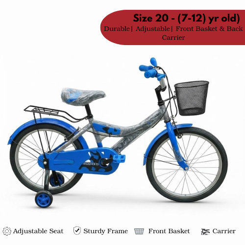 Endesha 20 Inch Kids Bicycle, Front Basket, Rear Carrier, Side Mirror, Sturdy Steel Frame, Smooth Brakes – Bike for Boys & Girls (Age 7 to 12 Years)