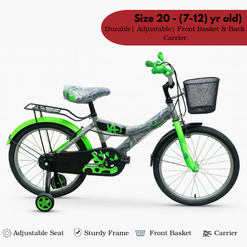 Endesha 20 Inch Kids Bicycle, Front Basket, Rear Carrier, Side Mirror, Sturdy Steel Frame, Smooth Brakes – Bike for Boys & Girls (Age 7 to 12 Years)