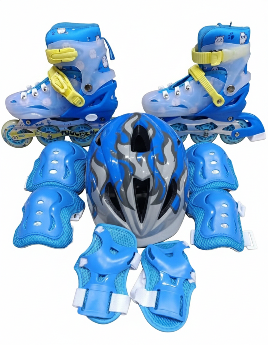 Kids Roller Skates Set with Helmet,Wrist, Knee & Elbow Pads – Adjustable Inline Skating Shoes Protective Gear for Boys & Girls