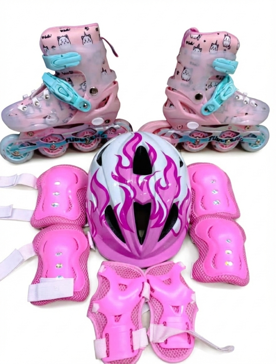 Kids Roller Skates Set with Helmet,Wrist, Knee & Elbow Pads – Adjustable Inline Skating Shoes Protective Gear for Boys & Girls