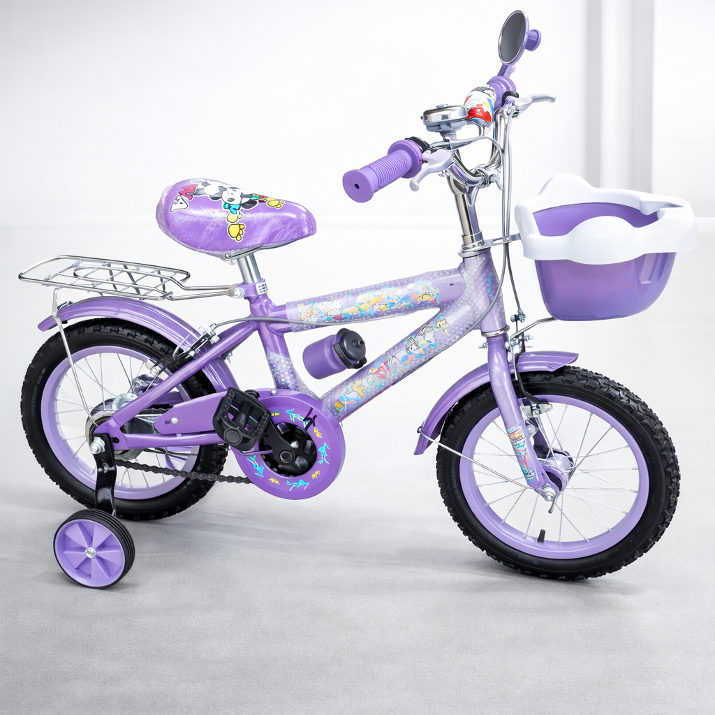 Size 12 2-4yrFuwa Kids Bike With Strong Steel Frame,Adjustable Comfortable Padded Seat Front Basket,Stable Training Wheels,Rear Carrier Rack And Smooth Pedal System Allows Easy And Comfortable Riding