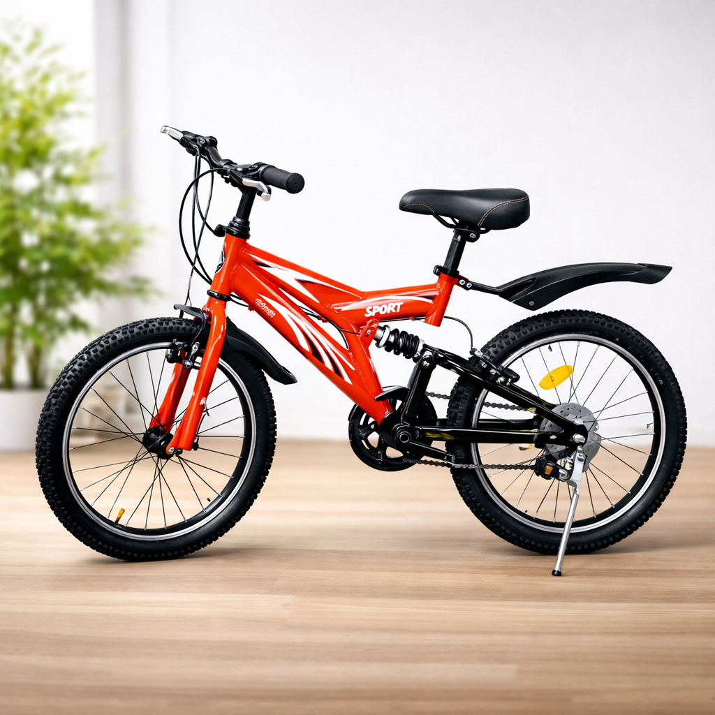 Durable Size 20 Sport Bike With Rear Suspension, Strong Steel Frame, And Wide Tires – Perfect For Kids Aged 6–11 Years. Safe, Stylish, And Built For Adventure.