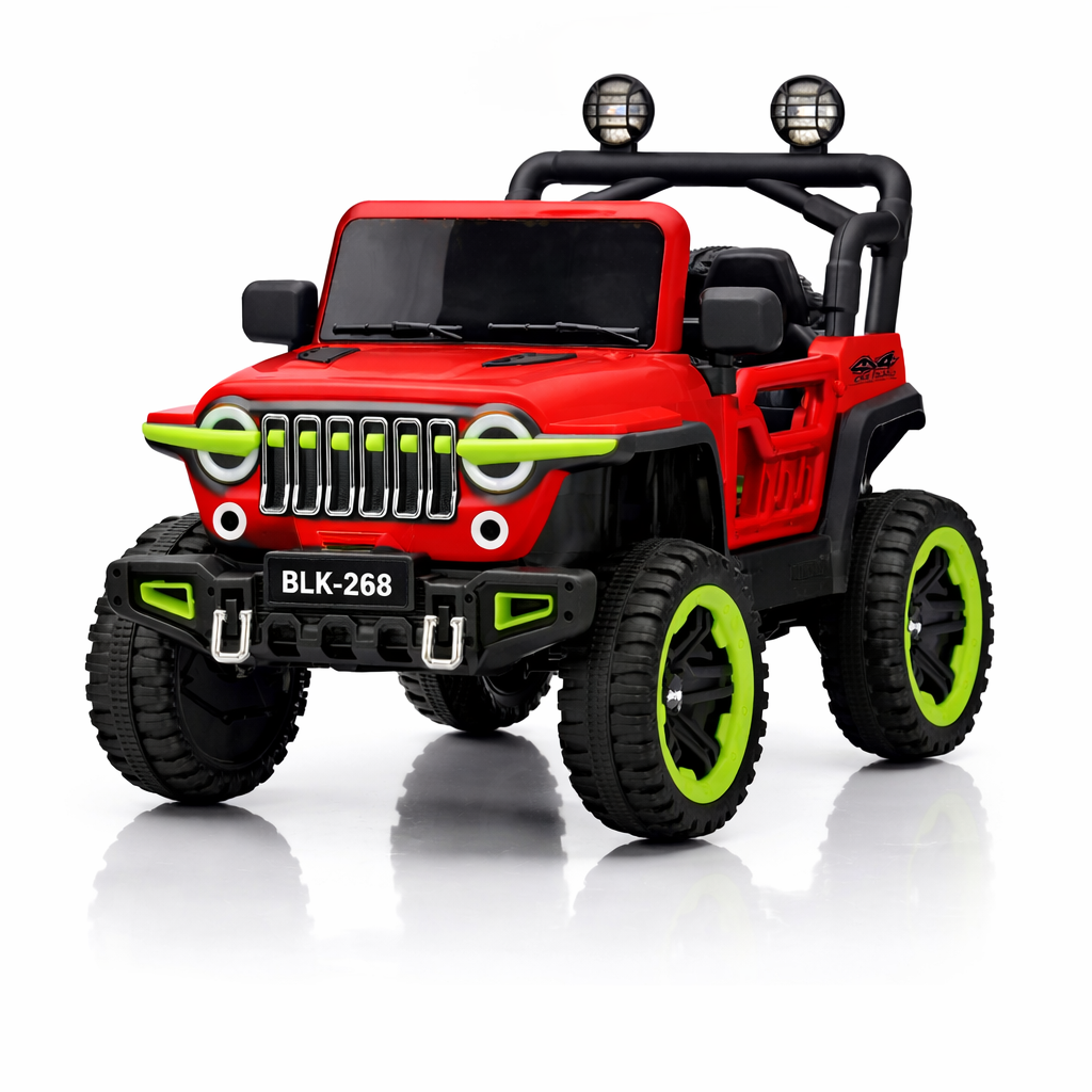 Kids Electric Ride-On Car 4x4 Jeep Style with LED Lights, Remote Control, Rechargeable Battery, Off-Road Wheels, Music Player, Safe & Durable Toy Car for Boys and Girls Ages 2-10Years