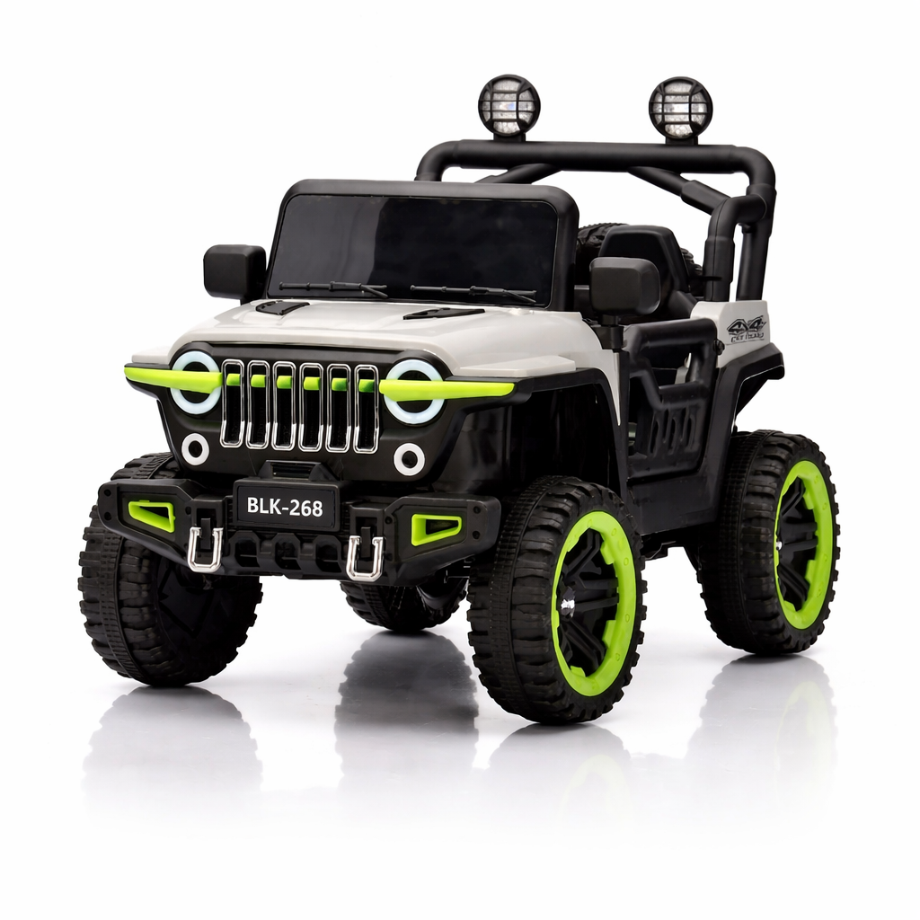 Kids Electric Ride-On Car 4x4 Jeep Style with LED Lights, Remote Control, Rechargeable Battery, Off-Road Wheels, Music Player, Safe & Durable Toy Car for Boys and Girls Ages 2-10Years
