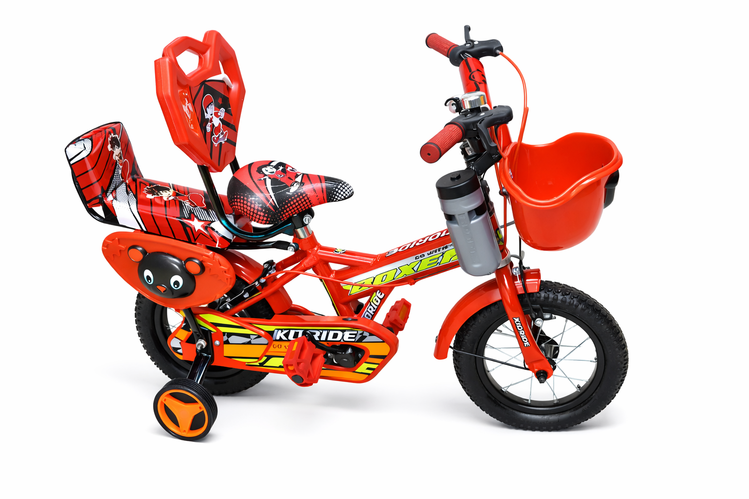 Kidride Size 12 Kids Bicycle With Training Wheels & Basket – Premium Steel Frame Toddler Bike For Ages 2–4 Years | Strong, Safe & Sporty Red Design.