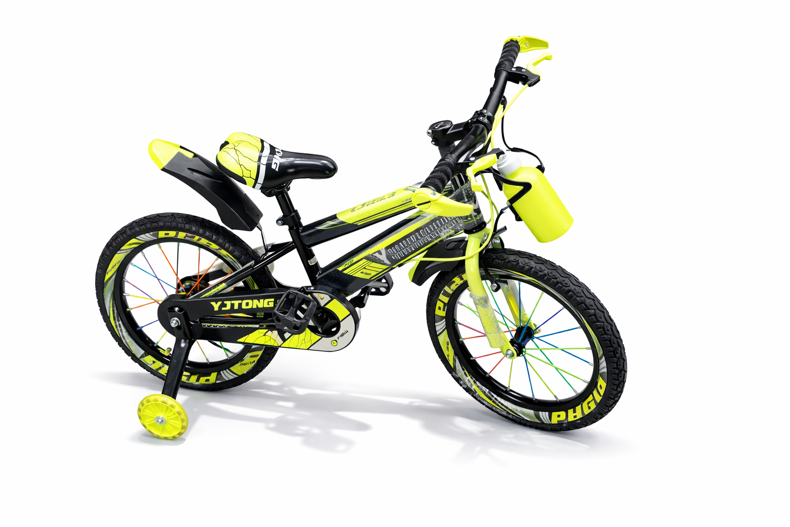 YJTONG Size 16 Kids Bicycle With Training Wheels – Heavy Duty Steel Frame, Sport Design, Free Water Bottle – Perfect For Ages 4–7 Years.