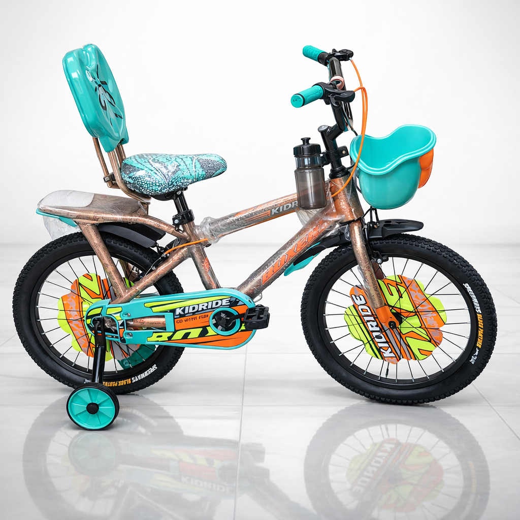KIDRIDE Size 20 Kids Bicycle-(6-11Yrs)With Removable Training Wheels, Stylish Front Basket, Comfortable Backrest Seat, Reliable Front & Rear Brakes, Full Chain Guard Protection And Strong Steel Frame.