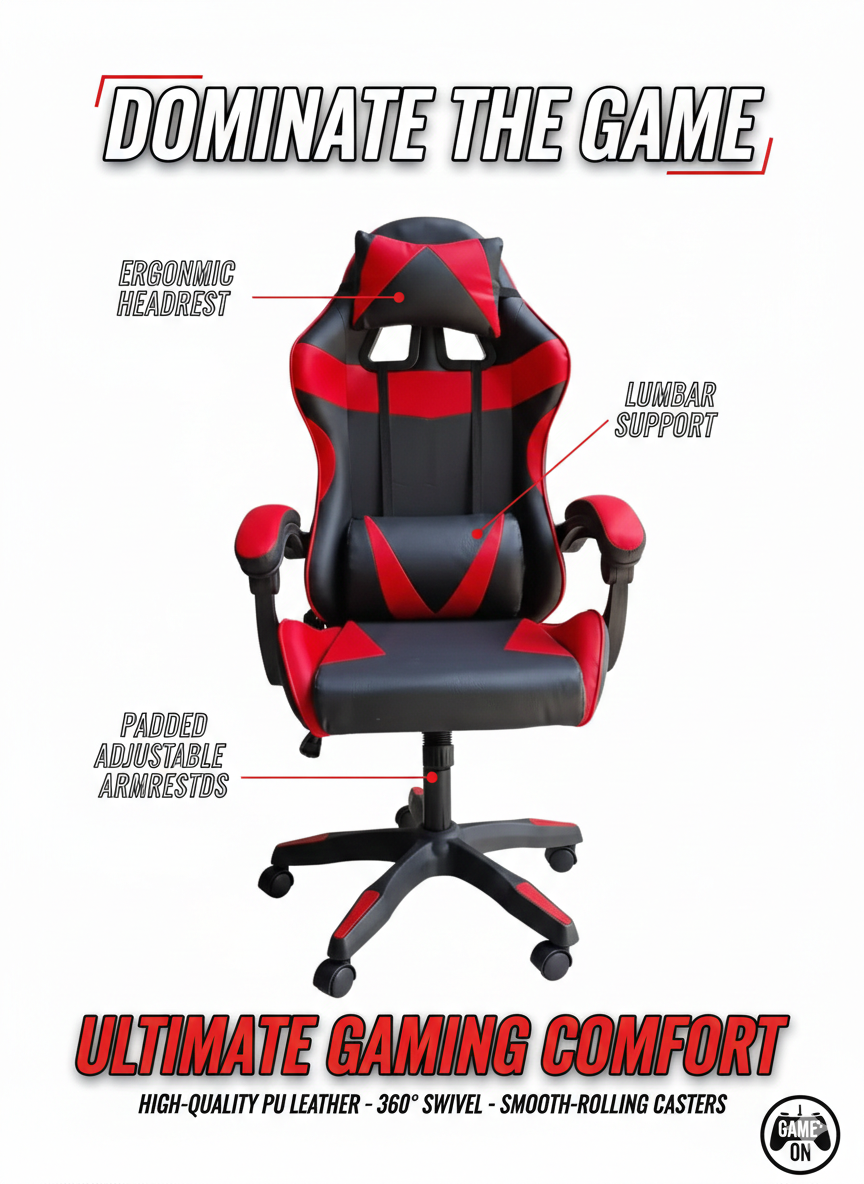 Ultimate Pro Gaming Chair – Full Body Ergonomic Support, Deep Recline Comfort & Heavy-Duty Luxury Build.