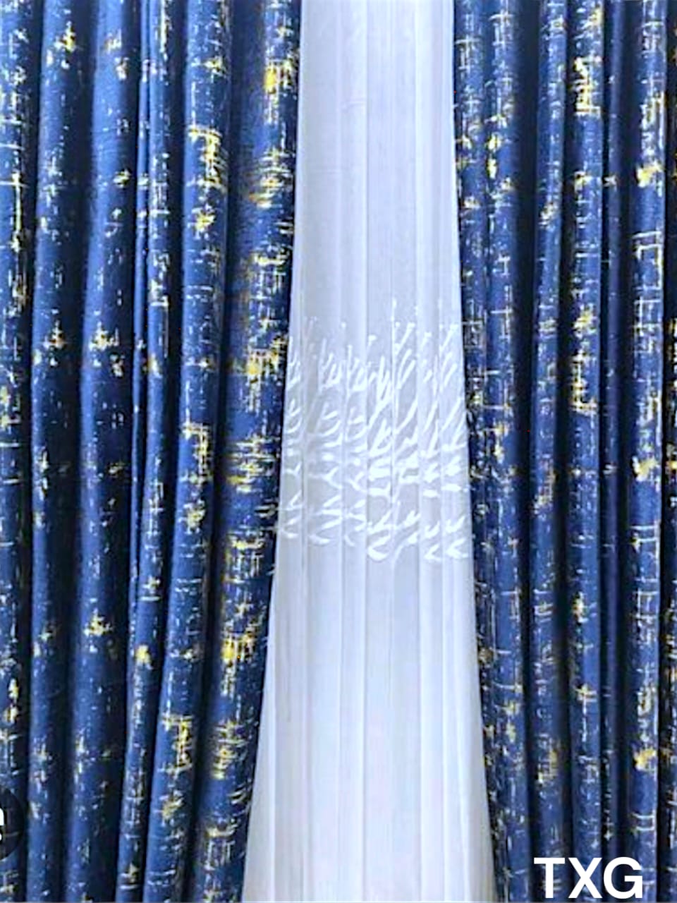 Marble Luxury Window Curtains&Shear(2Pcs Curtains 1.5M each)(1Pc Shear 2M)