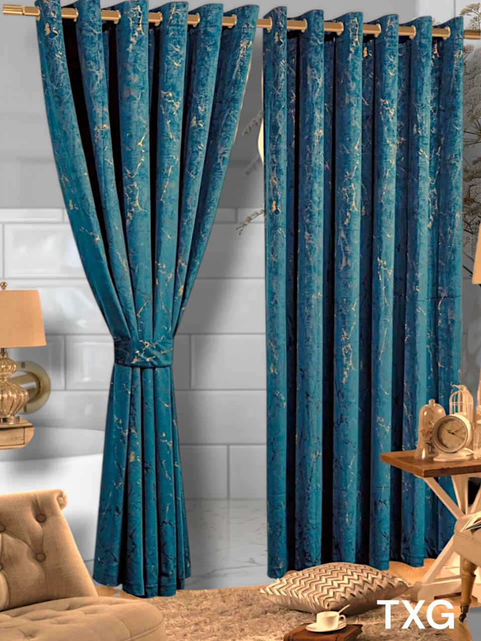 Marble Luxury Window Curtains&Shear(2Pcs Curtains 1.5M each)(1Pc Shear 2M)