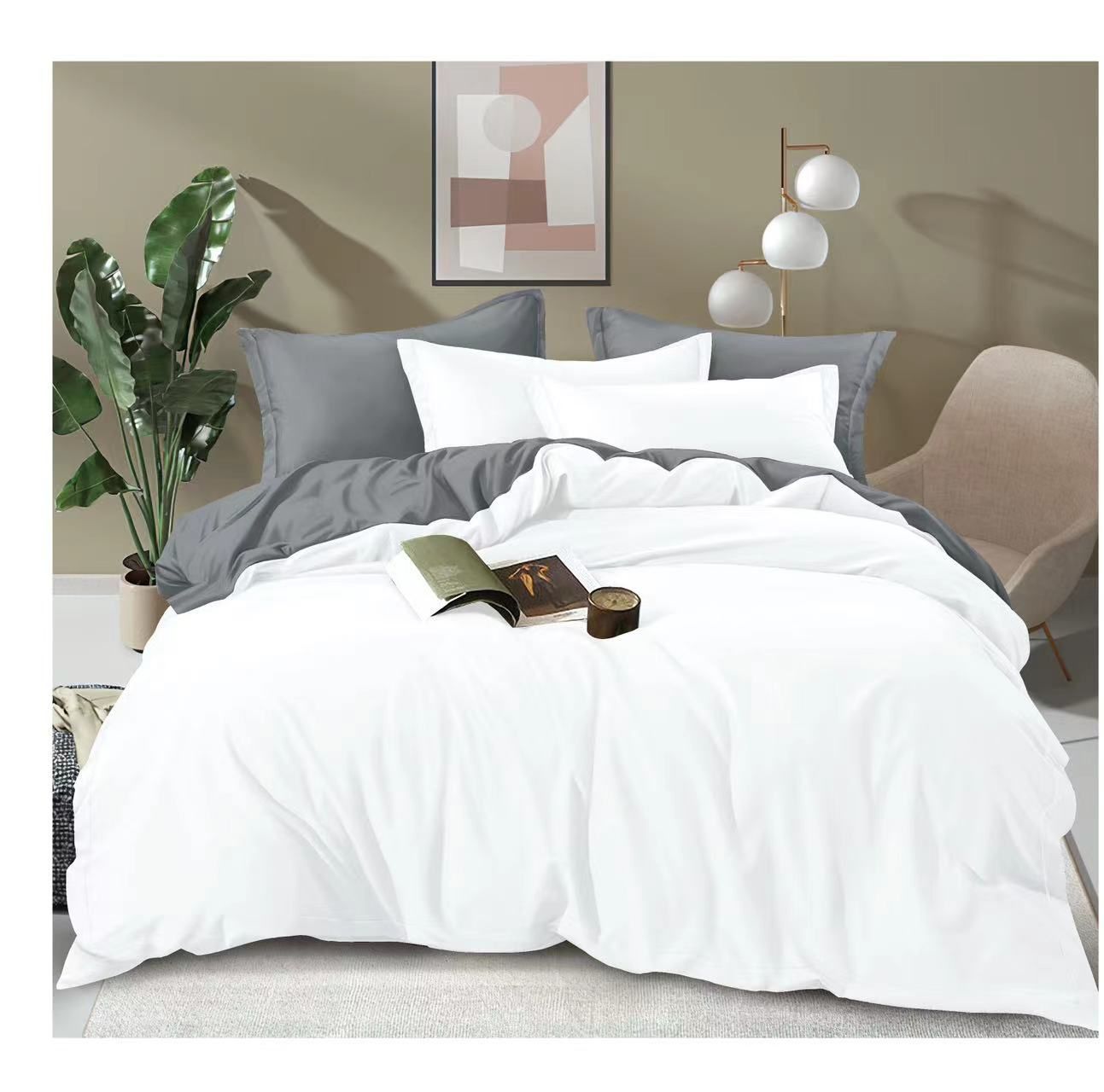 Double Sided Cotton Duvet Cover Set 1Pc Duvet Cover 1Pc Bedsheet 4Pcs Pillowcases 6*7ft