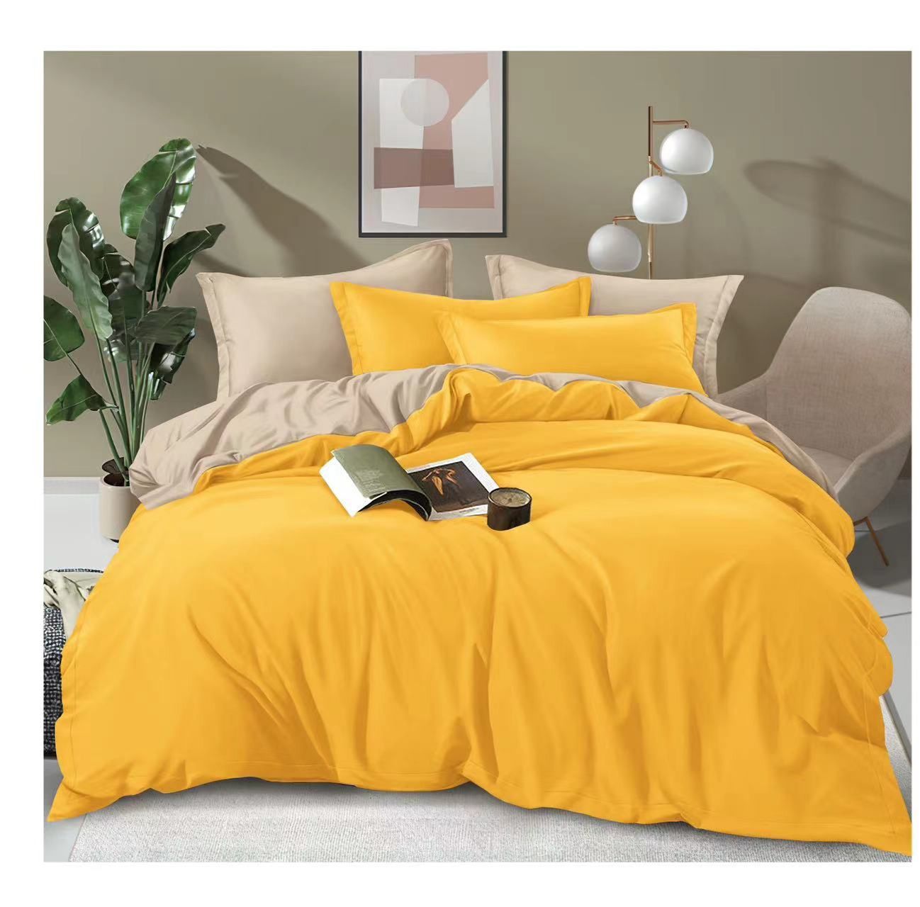 Double Sided Cotton Duvet Cover Set 1Pc Duvet Cover 1Pc Bedsheet 4Pcs Pillowcases 6*7ft