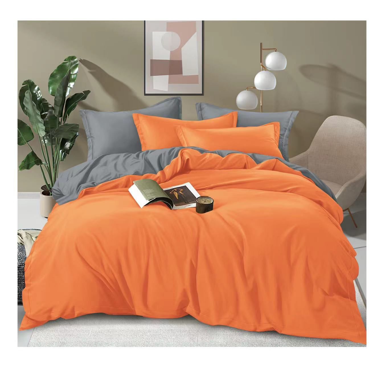 Double Sided Cotton Duvet Cover Set 1Pc Duvet Cover 1Pc Bedsheet 4Pcs Pillowcases 6*7ft