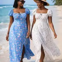 Women Short Puff Sleeve Summer Floral Printed Dresses Party High Split Long Maxi Dresses women clothes Ladies Dresses for Women