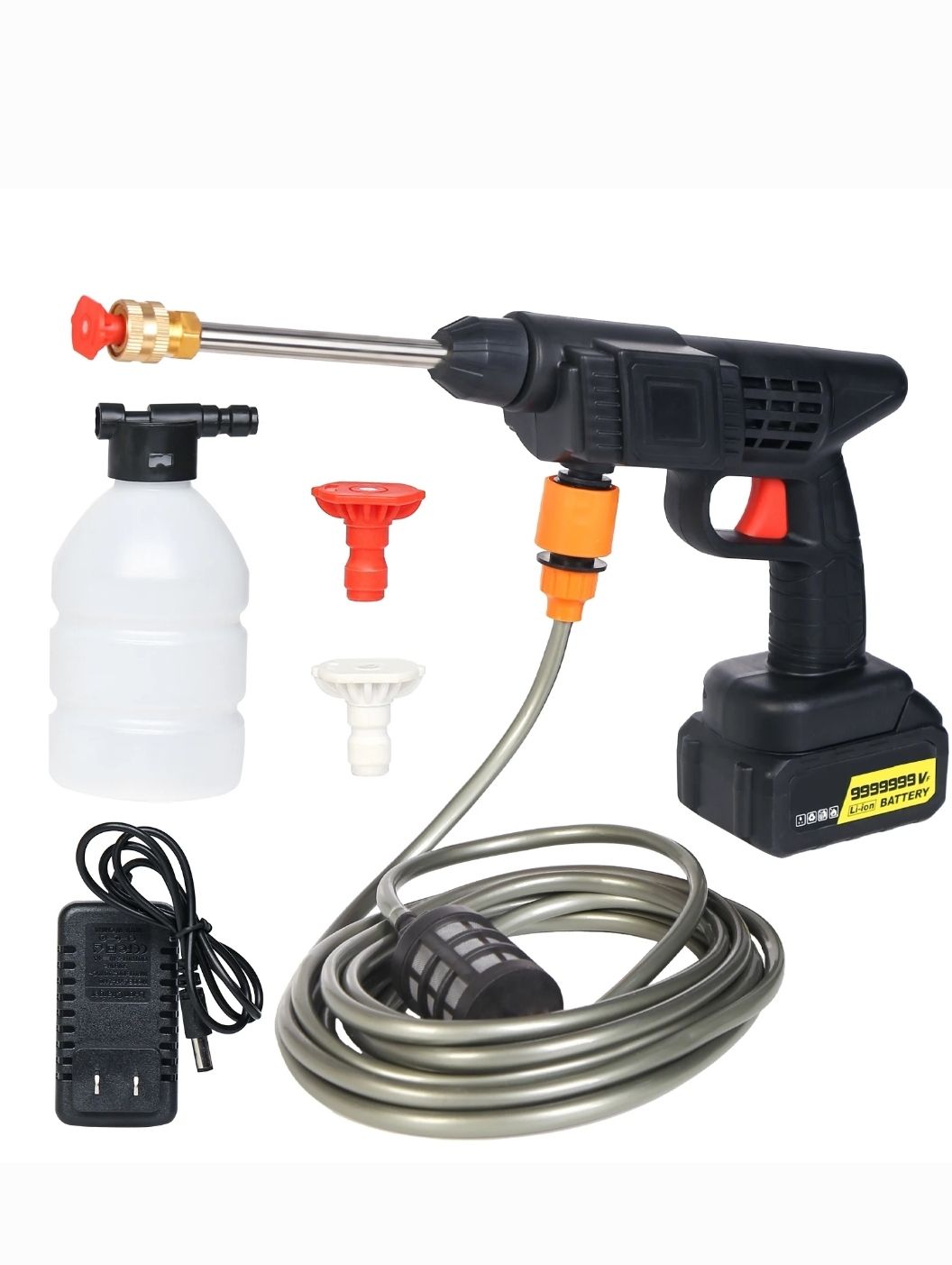 Portable Cordless High Pressure Spray Water Gun Cordless Car Washing Spray Gun High Pressure Car Washing Jet Spray Electric Cordless Pressure Washer for Washing Car House Garden with 2 Battery