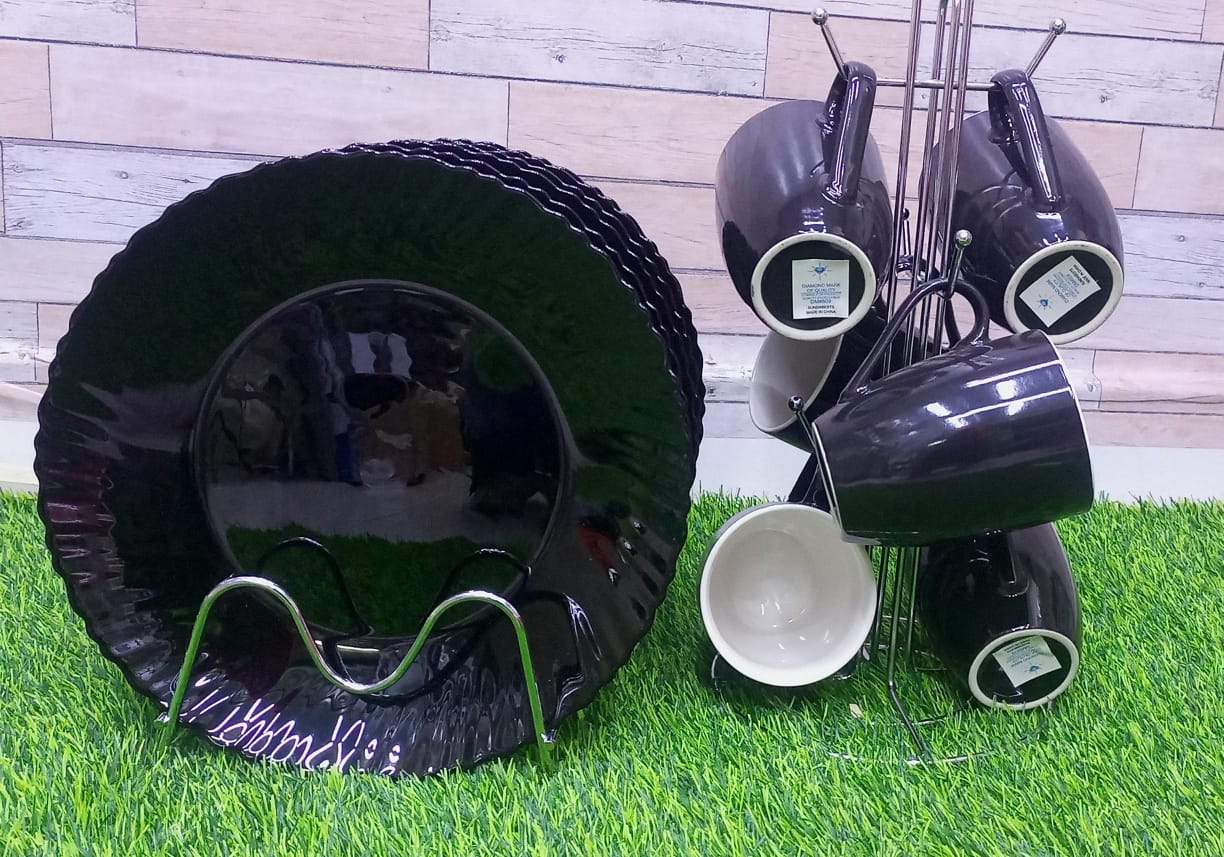 DINNER SET. 12pcs Unique Dinner Set of 6 mugs and 6 plates, Attractive, Extra Strong, Light and portable, Multiple use, Easy to clean, Premium Quality