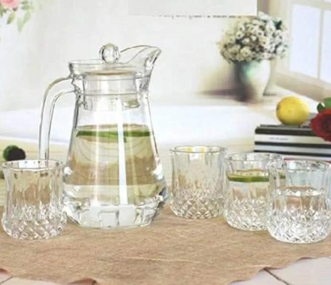 WATER SET. 7Pcs High Quality Water Set 6 Glasses 1 Jug -Water Glass Set. Lead-free construction and high-quality craftsmanship combine to create crystal clarity and an attractive appearance.