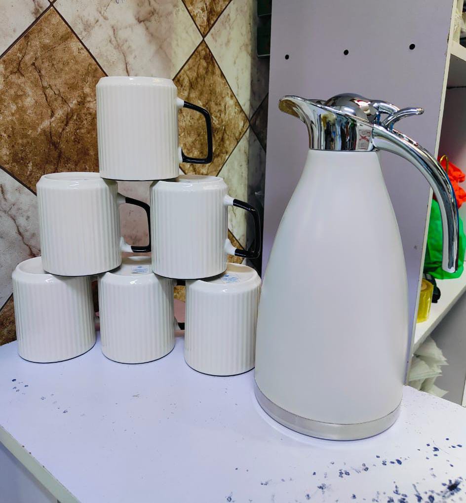 TEA SET. 7pcs tea set, 2 L Flask and Ceramic Japanese Concise Mugs. Lightweight, durable, economical & fashionable , flask offers both durability and lightweight portability. Perfect for beverages.