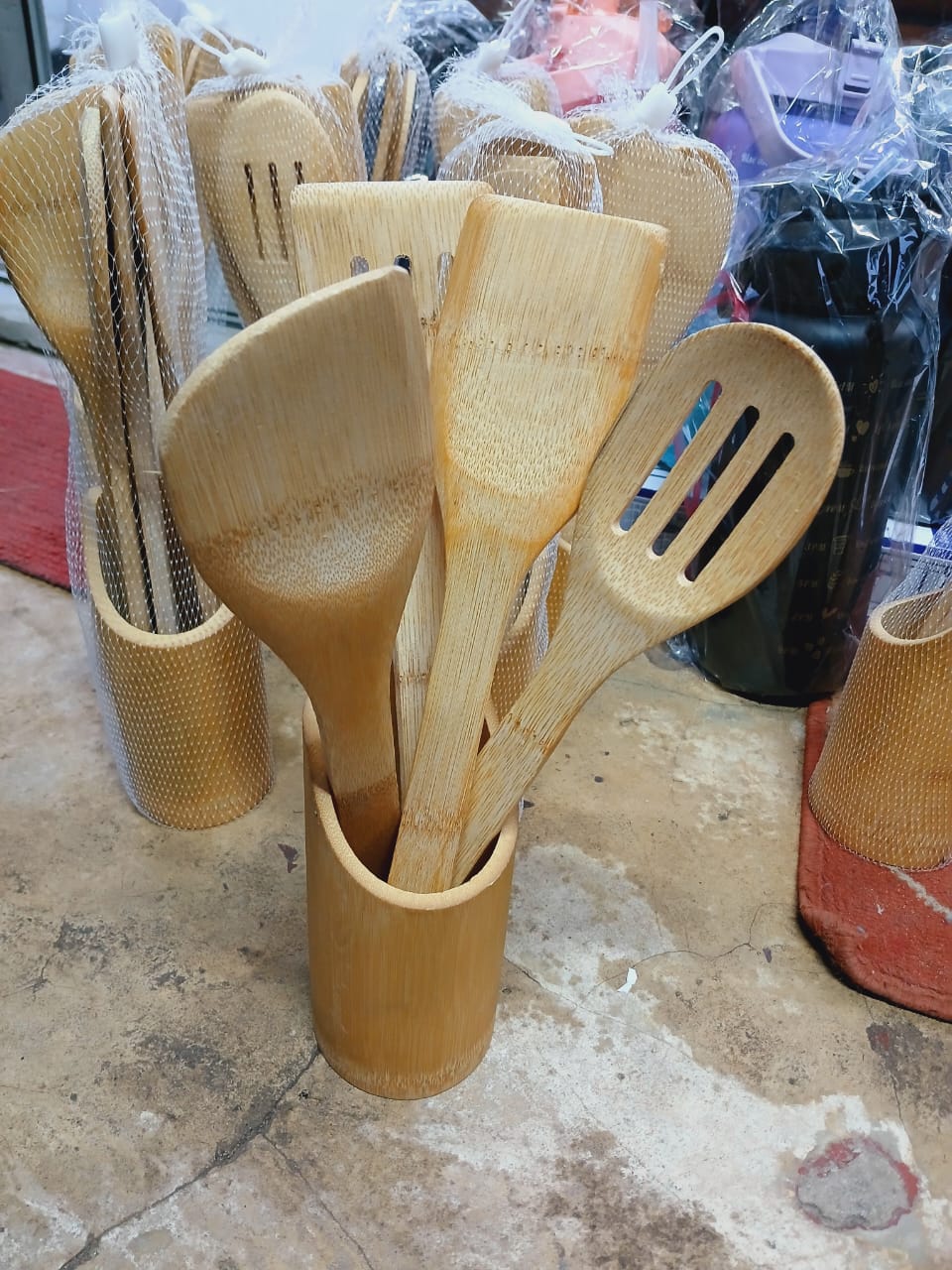 MWIKO SET. Wooden mwiko set, Made of robust bamboo, Protects cooking utensils, Durable, Long handle,  It is eco-friendly and natural, with long handle, more resistant to heat, non-toxic, conducive.