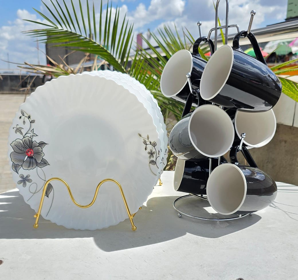 DINNER SET. 12pcs Unique Dinner Set of 6 mugs and 6 plates, Attractive, Extra Strong, Light and portable, Multiple use, Easy to clean, Premium Quality