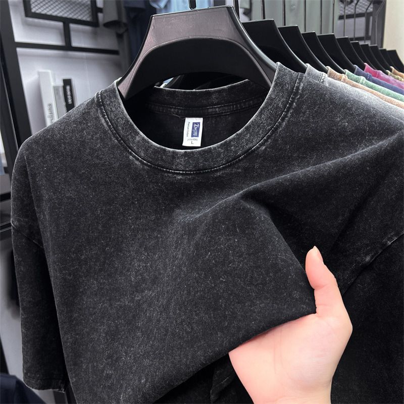 Pure cotton short-sleeved men's T-shirt summer hot round neck youth T-shirt short-sleeved men's clothing washed cotton T-shirt men