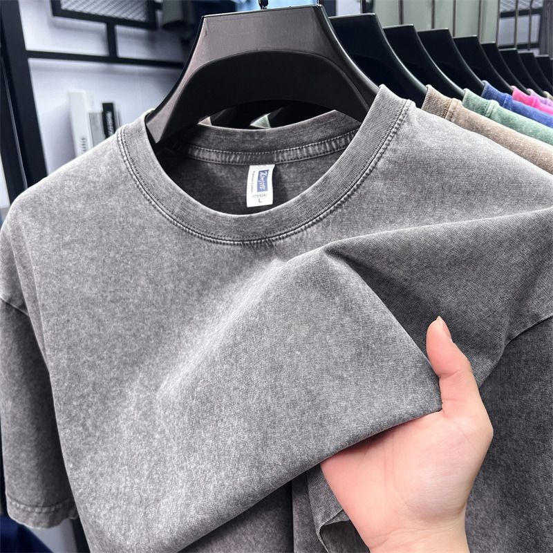 Pure cotton short-sleeved men's T-shirt summer hot round neck youth T-shirt short-sleeved men's clothing washed cotton T-shirt men
