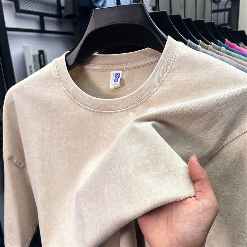 Pure cotton short-sleeved men's T-shirt summer hot round neck youth T-shirt short-sleeved men's clothing washed cotton T-shirt men