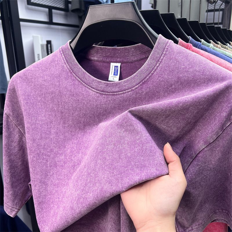 Pure cotton short-sleeved men's T-shirt summer hot round neck youth T-shirt short-sleeved men's clothing washed cotton T-shirt men