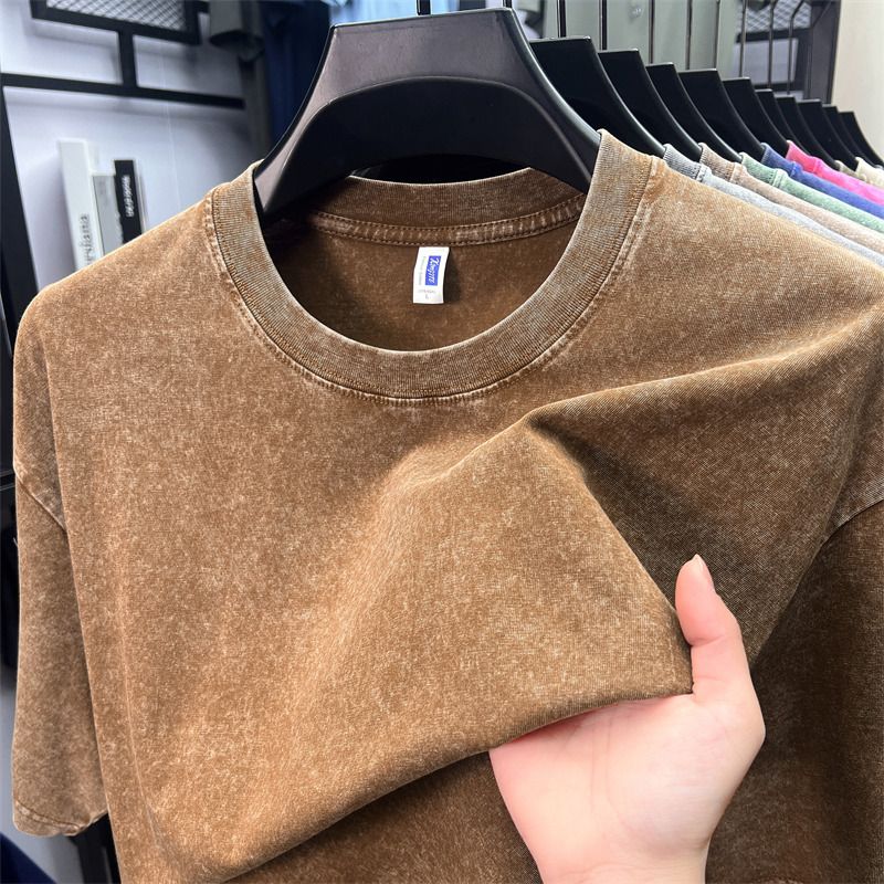 Pure cotton short-sleeved men's T-shirt summer hot round neck youth T-shirt short-sleeved men's clothing washed cotton T-shirt men