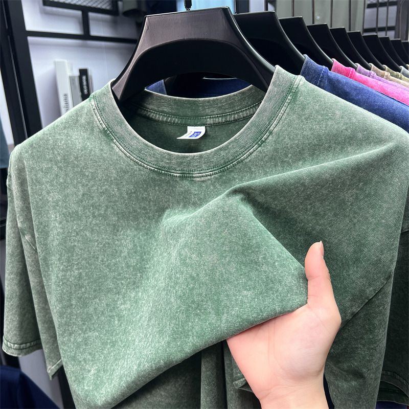 Pure cotton short-sleeved men's T-shirt summer hot round neck youth T-shirt short-sleeved men's clothing washed cotton T-shirt men
