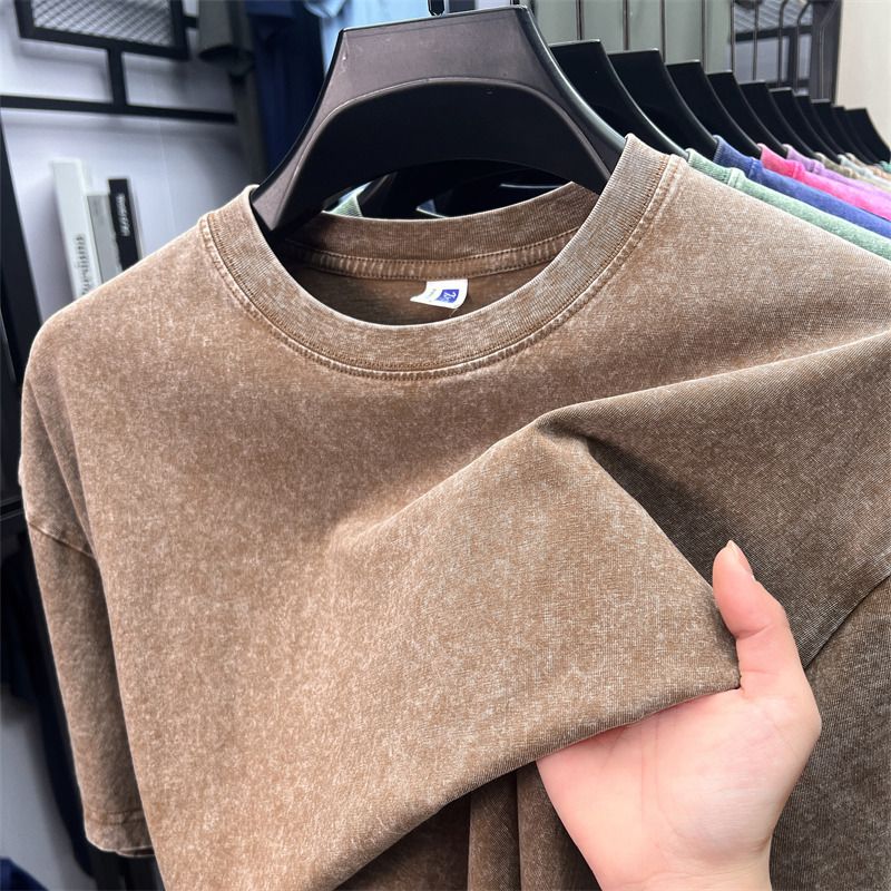 Pure cotton short-sleeved men's T-shirt summer hot round neck youth T-shirt short-sleeved men's clothing washed cotton T-shirt men