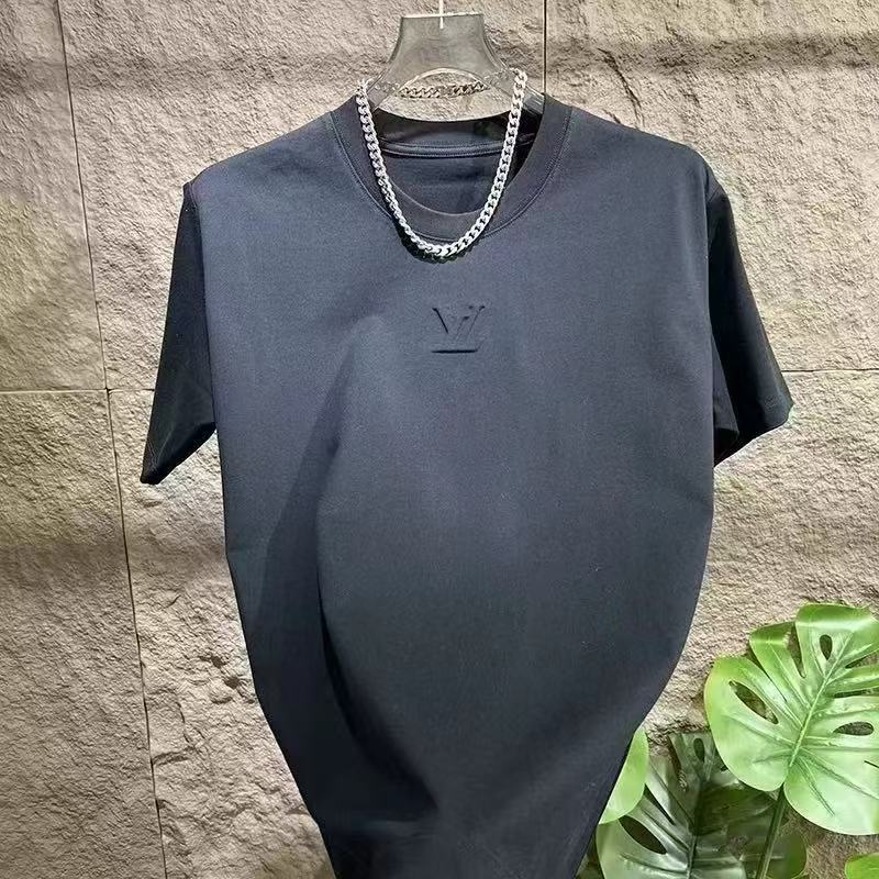 Men's steel-printed short-sleeved T-shirt solid color inner wear summer fashion light luxury trendy brand men's clothing heavyweight half-sleeved slim fit top