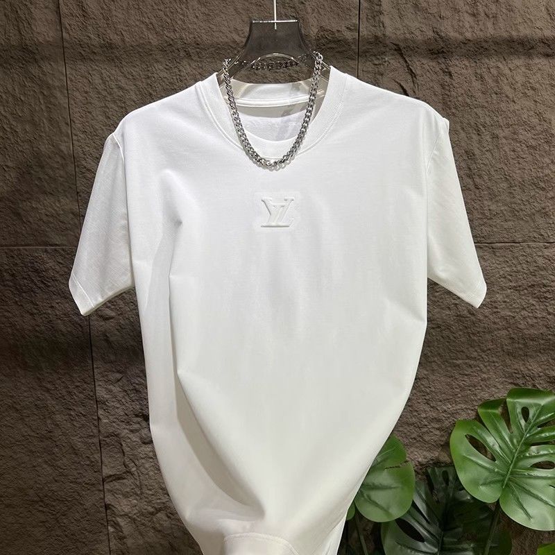 Men's steel-printed short-sleeved T-shirt solid color inner wear summer fashion light luxury trendy brand men's clothing heavyweight half-sleeved slim fit top