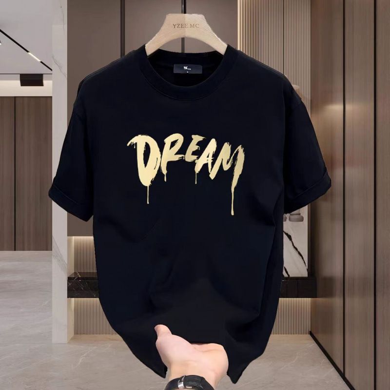 Heavy short-sleeved T-shirt men's fashion brand 2025 new summer loose black men's trendy youth T-shirt