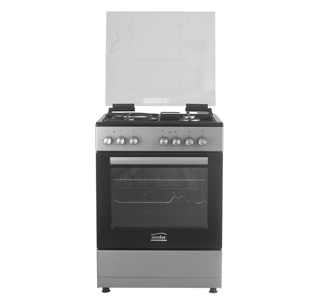 SIMFER Standing Cooker F6314SERBG 3 Gas + 1 Electric  sole plate, 60 L Oven  Black Top Inox Grey With Electric Oven