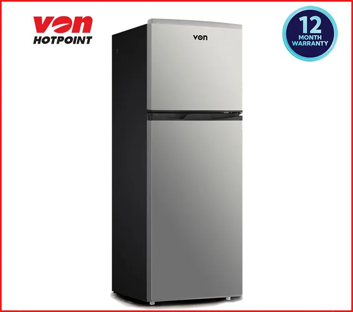 Von VART-19DHS 138L Double Door Fridge (Silver) - Dimensions 490×555×1320mm, 12-month warranty & 3-year compressor warranty
