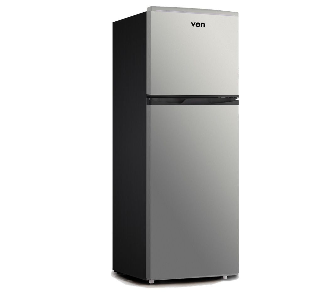 Von VART-19DHS 138L Double Door Fridge (Silver) - Dimensions 490×555×1320mm, 12-month warranty & 3-year compressor warranty