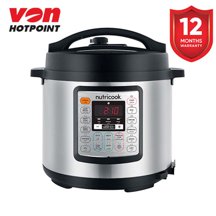 Hotpoint Von NC-SPEK6 Nutricook Eko Smart Pot Pressure Cooker (Kitchen Appliance) - Stainless Steel Inner Pot, 9 Appliances, 11 Safety Mechanisms, Cooks Up to 70% Faster