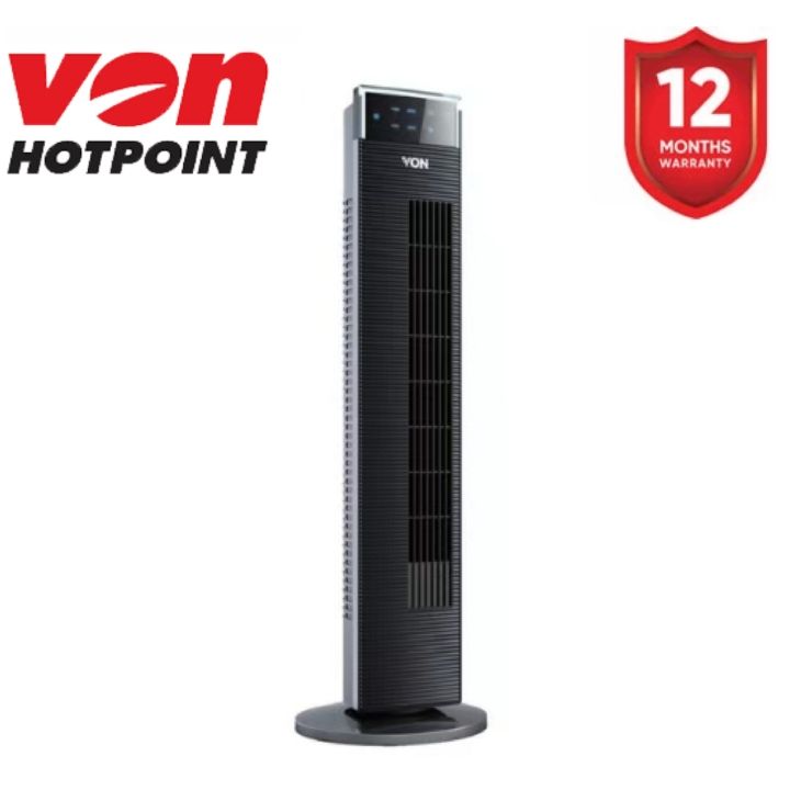 Von 36" Tower Fan VSNC66T2K with 65W Copper Motor, 8-Hour Timer, 80° Oscillation, LED Display, Anion Purification & Remote Control for Home Use