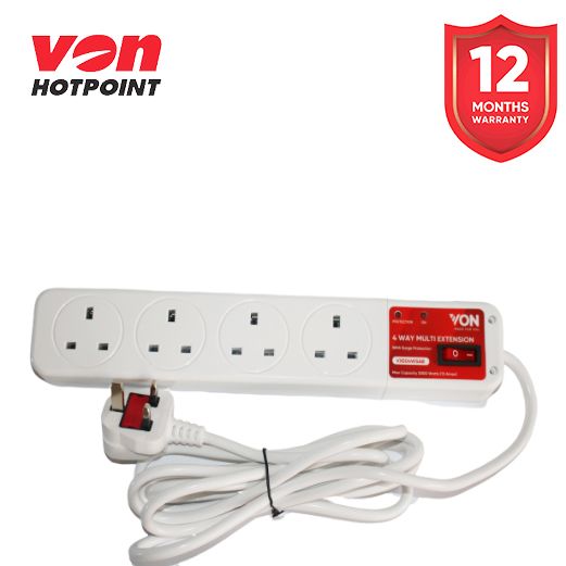 Von 4-Way 3M Extension Cable (Electronic Accessories) VXE04WSAB - Powers Multiple Devices Simultaneously, Suitable for Home/Office Use