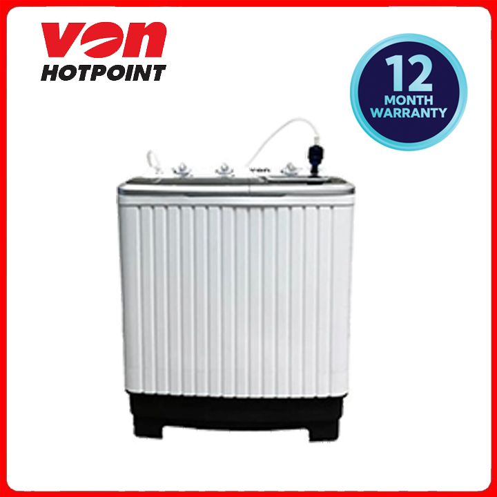 Von Twin Tub Washing Machine VWM-08AHK, semi-automatic twin tub washing machine, dual action wash and spin at the same time