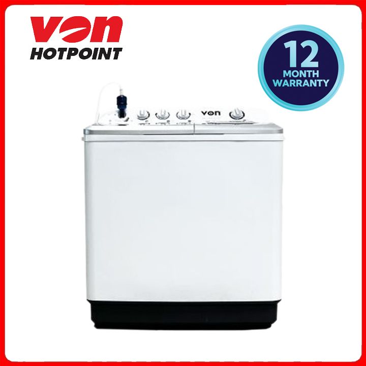 Von VWM-13AHK Twin Tub Washing Machine, White - 13KG 15-minute wash timerAir Dry function- for cleaner, dryer, and odor-free laundry 2 Wash Program Selection